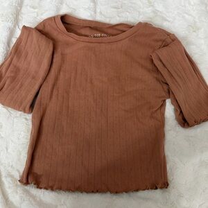 Aeropostale Women's Ribbed Tan Long Sleeve Top